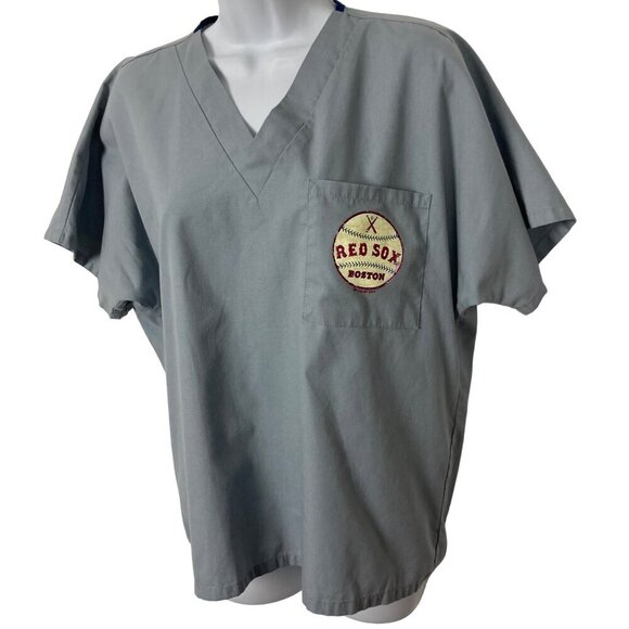 Vintage Boston Red Sox Scrub Top Womens XS Gray Cherokee Genuine MLB Merchandise - Picture 1 of 6